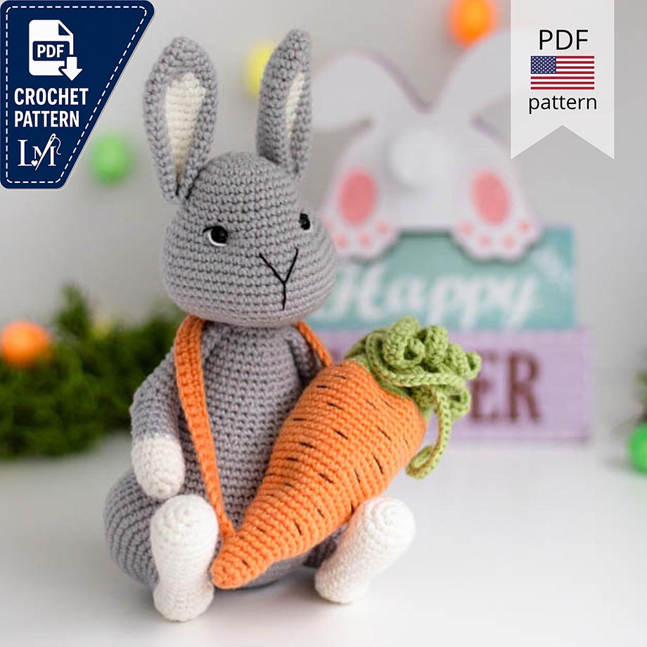 Crochet Amigurumi Bunny Pattern: Easter Rabbit with Carrot (PDF Pattern)